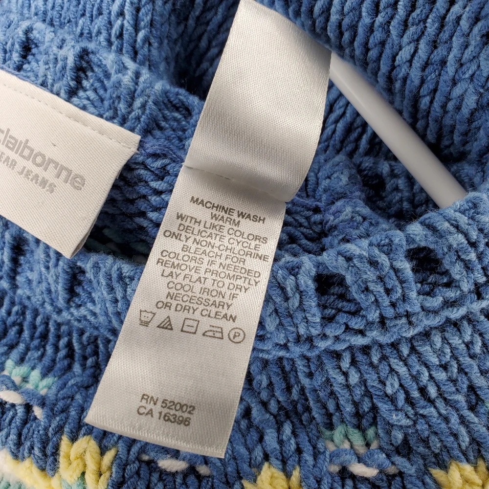 Liz‎ Claiborne 80s Fair Isle Sweater Womens Medium Blue Floral Country Cottage